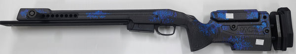 Manners PRS-TCS stock, DBM Mini Chassis with 5 round magazine, weighted arca rail incl 5 weights, Sikes rail and clutch, Colour: Elite Tactical Black and Blue camo