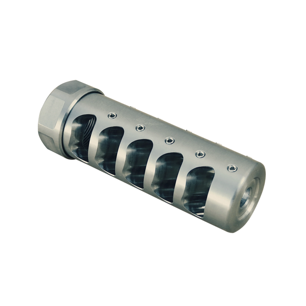 American Precision Arms GEN 3 Fat Bastard Self Timing Muzzle Brake, 5/8x24 thread, 6mm, Stainless
